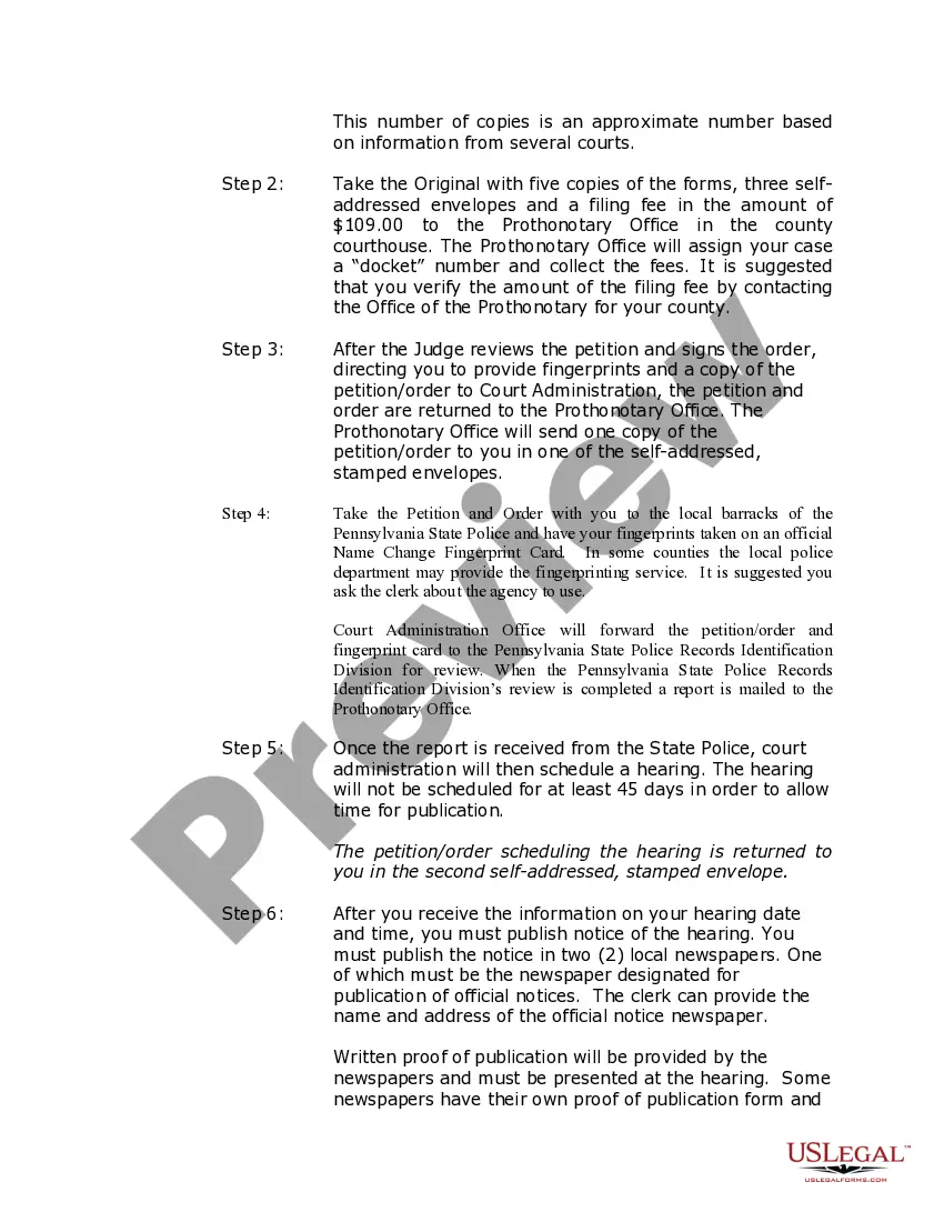 Preview Pennsylvania Name Change Instructions and Forms Package for an Adult