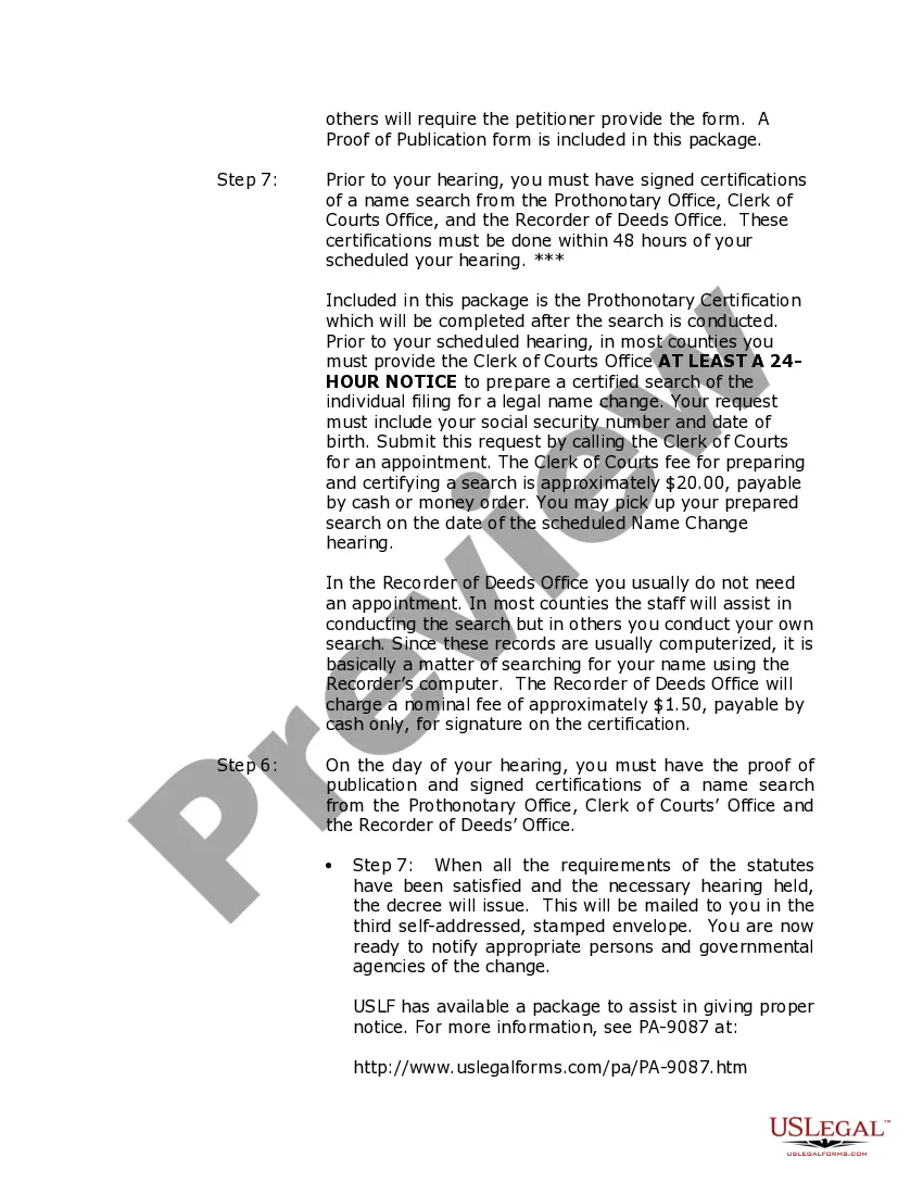 Preview Pennsylvania Name Change Instructions and Forms Package for an Adult