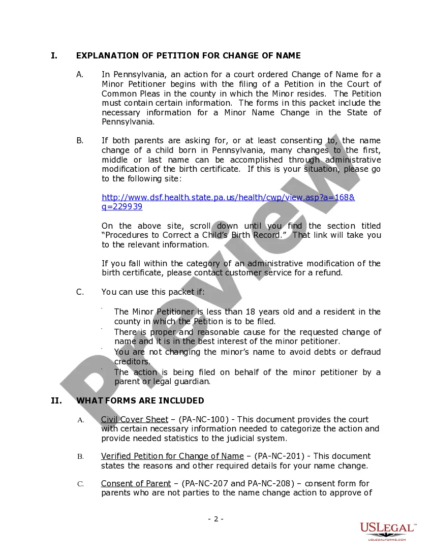 Preview Pennsylvania Name Change Instructions and Forms Package for a Minor