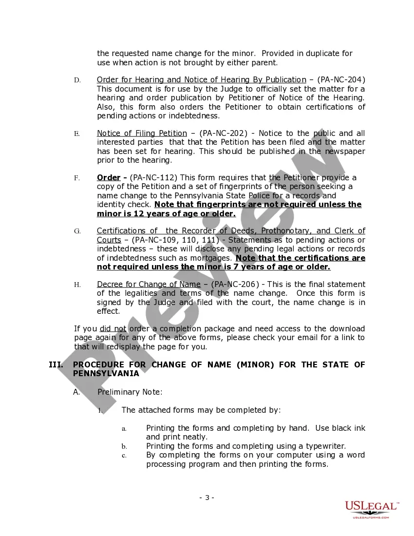 Preview Pennsylvania Name Change Instructions and Forms Package for a Minor