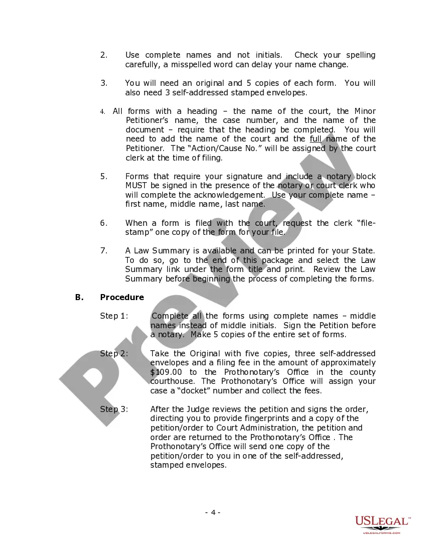 Preview Pennsylvania Name Change Instructions and Forms Package for a Minor