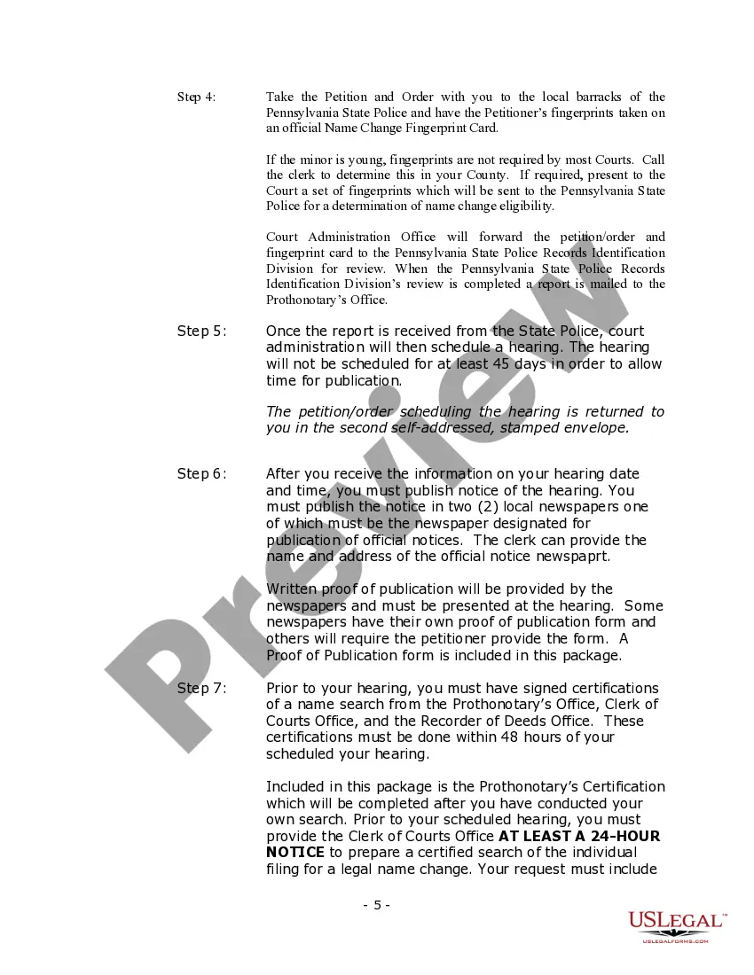Preview Pennsylvania Name Change Instructions and Forms Package for a Minor