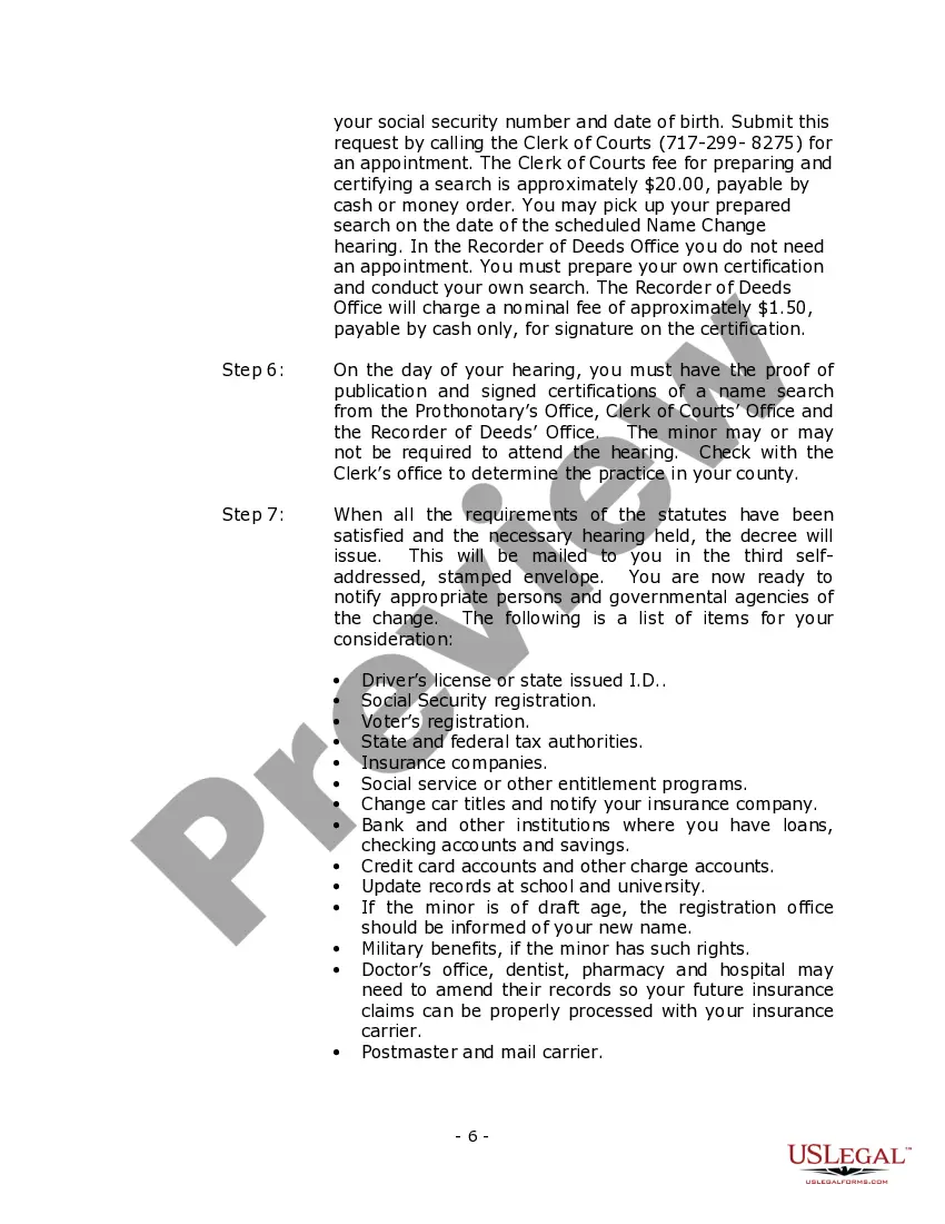 Preview Pennsylvania Name Change Instructions and Forms Package for a Minor