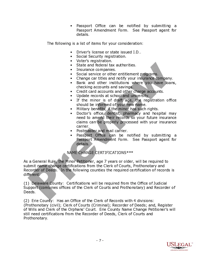Preview Pennsylvania Name Change Instructions and Forms Package for a Minor