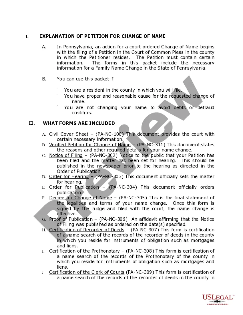 Preview Pennsylvania Name Change Instructions and Forms Package for a Family