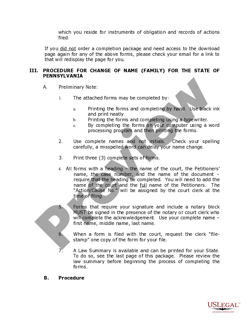 Preview Pennsylvania Name Change Instructions and Forms Package for a Family