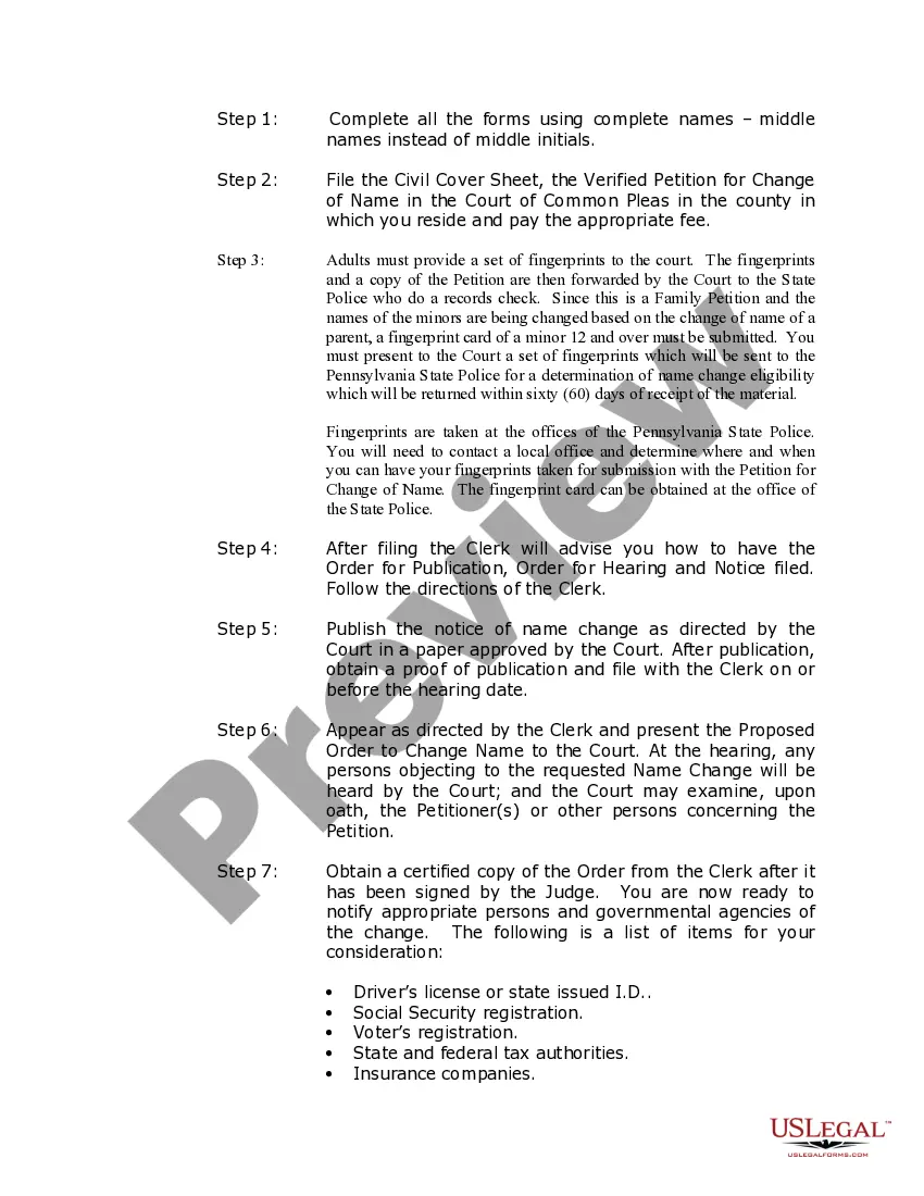 Preview Pennsylvania Name Change Instructions and Forms Package for a Family