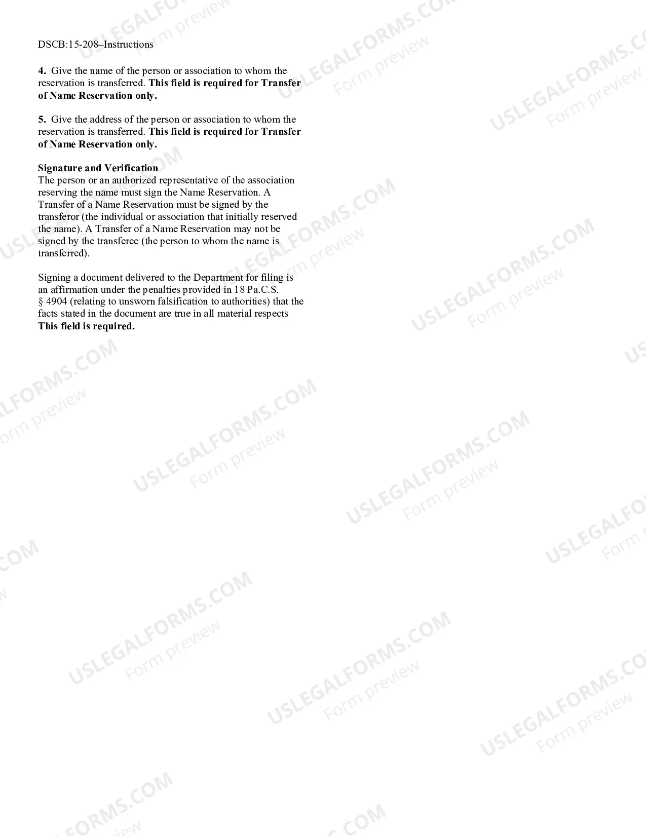 Preview Application of Name Reservation