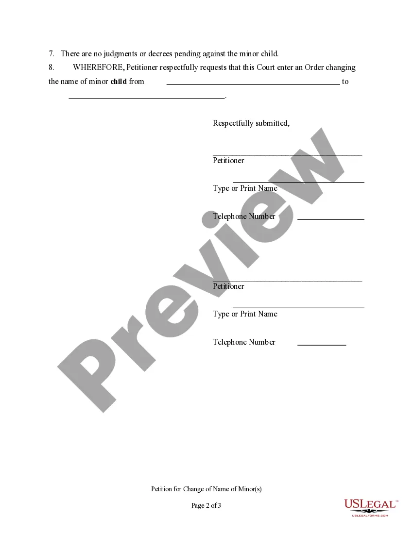 Preview Petition for Name Change for Minor