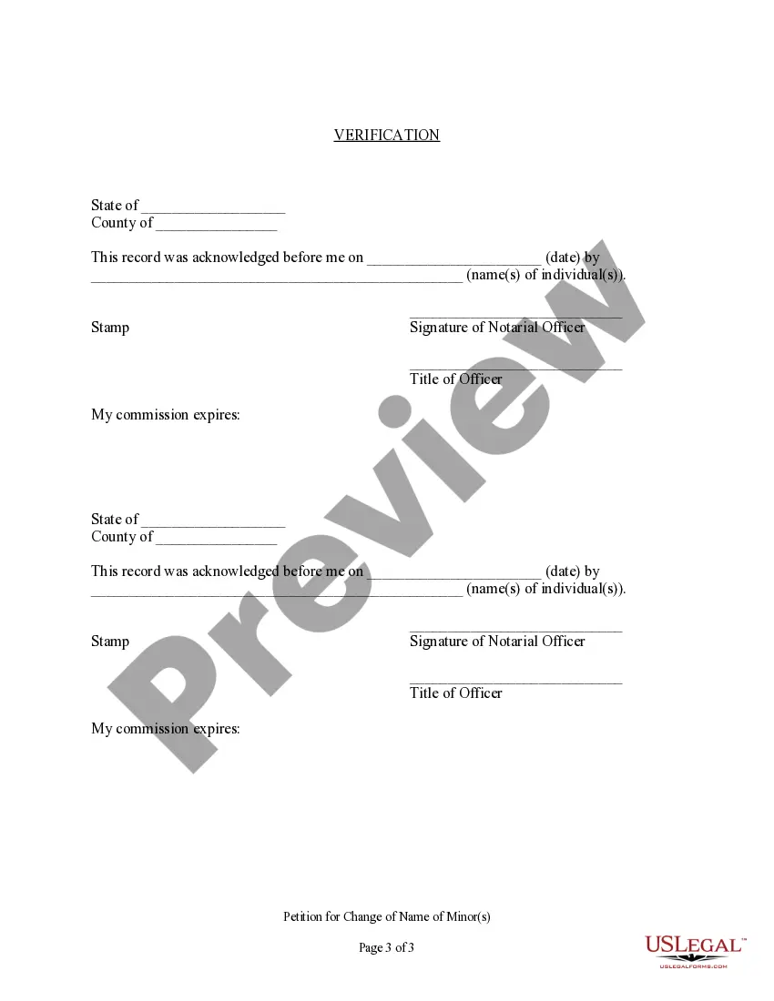 Preview Petition for Name Change for Minor