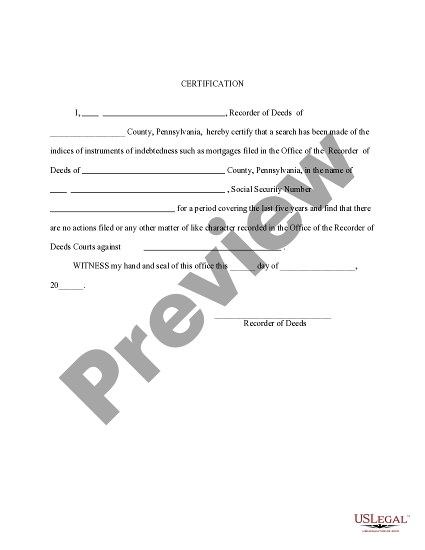 Pennsylvania Recorder of Deeds Certification Pennsylvania Recorder Of Deeds US Legal Forms
