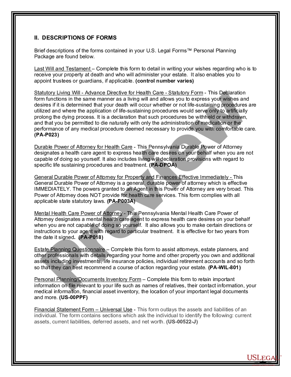 page 2 Life Documents Planning Package, including Will, Power of Attorney and Living Will preview