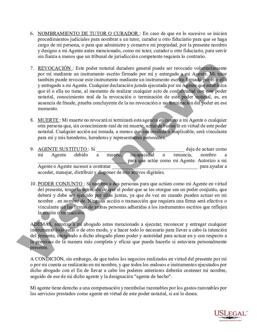 Preview Poder general duradero para la propiedad y las finanzas o efectivo financiero en caso de incapacidad