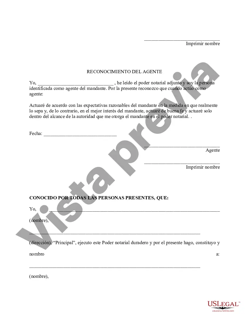 Preview Poder general duradero para la propiedad y las finanzas o efectivo financiero en caso de incapacidad