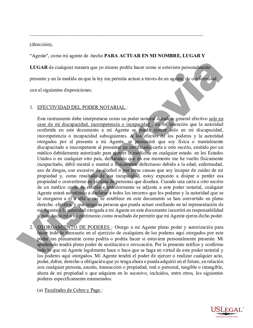 Preview Poder general duradero para la propiedad y las finanzas o efectivo financiero en caso de incapacidad