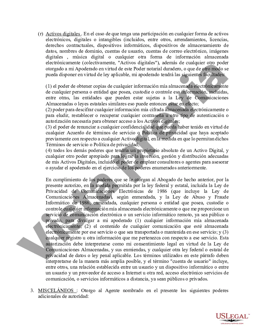Preview Poder general duradero para la propiedad y las finanzas o efectivo financiero en caso de incapacidad