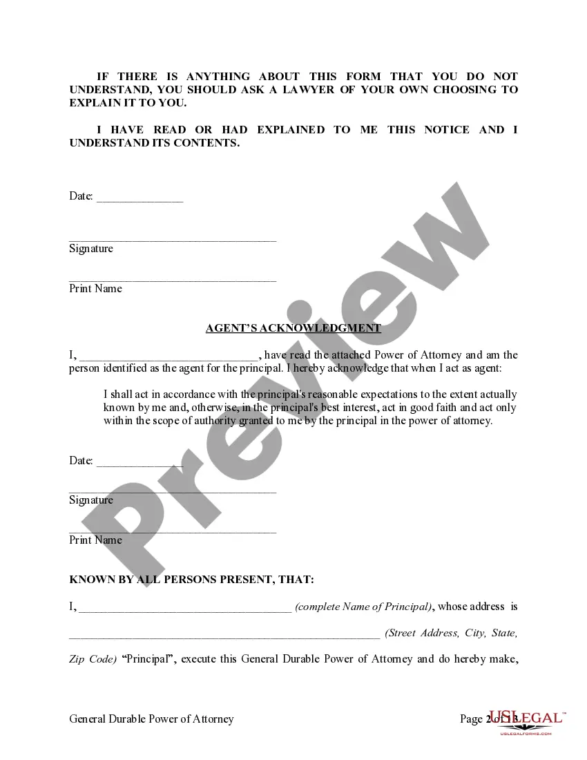 Preview General Durable Power of Attorney for Property and Finances or Financial Effective upon Disability