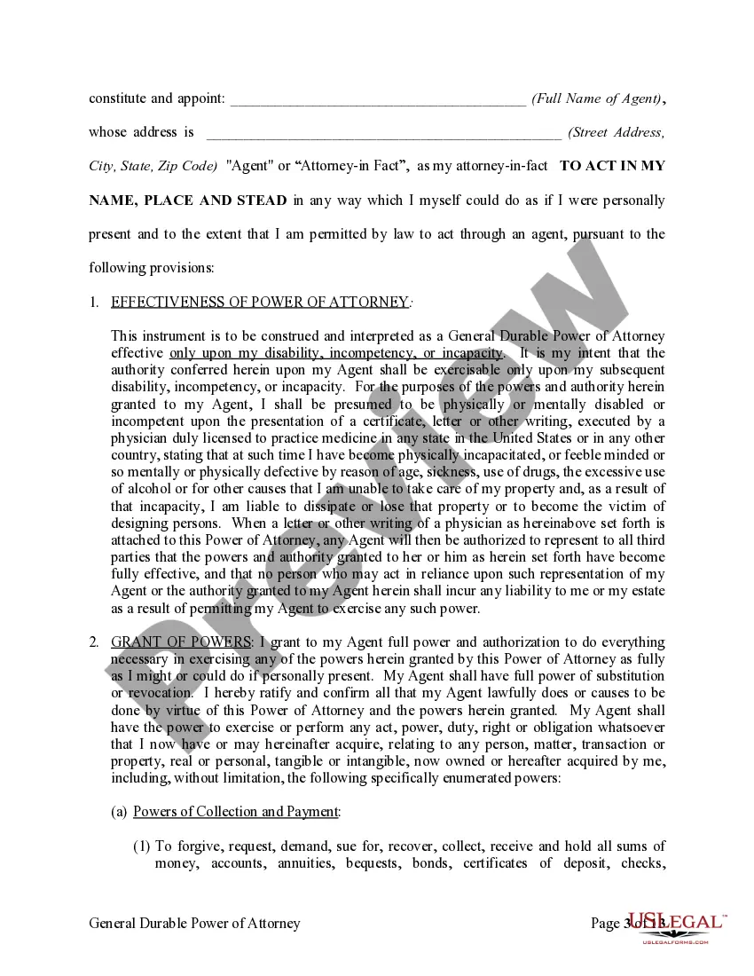 Preview General Durable Power of Attorney for Property and Finances or Financial Effective upon Disability