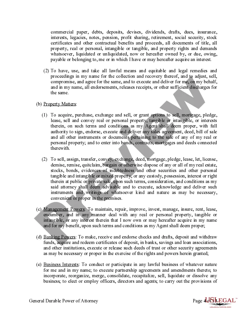 Preview General Durable Power of Attorney for Property and Finances or Financial Effective upon Disability