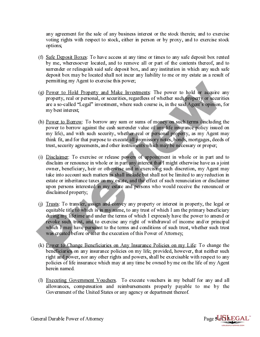 Preview General Durable Power of Attorney for Property and Finances or Financial Effective upon Disability