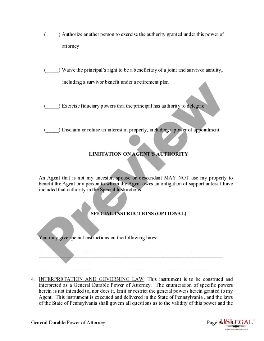 Preview General Durable Power of Attorney for Property and Finances or Financial Effective upon Disability