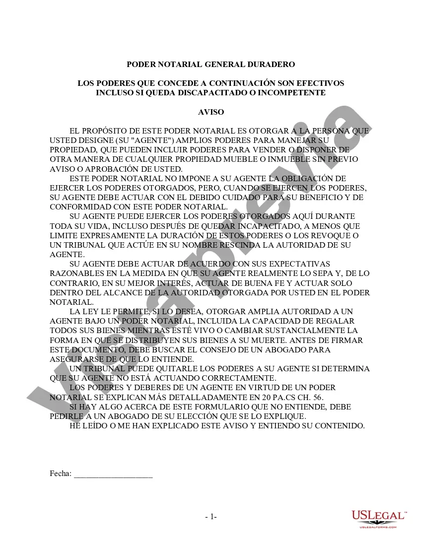 Preview Poder General Duradero para Bienes y Finanzas o Financiero Efectivo Inmediatamente