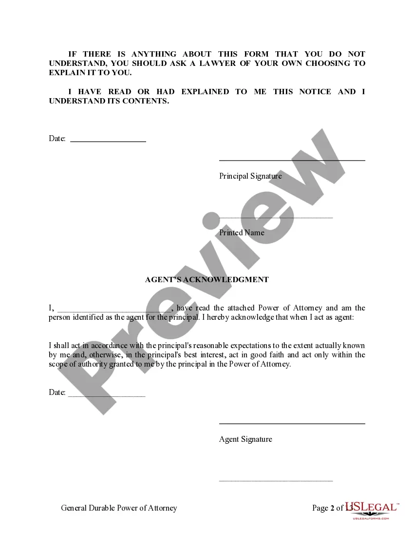 Preview General Durable Power of Attorney for Property and Finances or Financial Effective Immediately