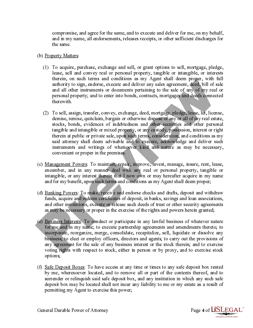 Preview General Durable Power of Attorney for Property and Finances or Financial Effective Immediately