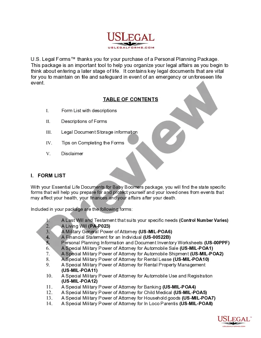 Preview Pennsylvania Essential Legal Life Documents for Military Personnel