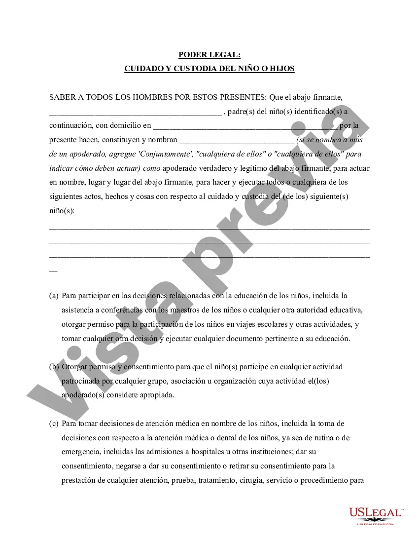 Preview Poder General para el Cuidado y Custodia del Hijo o Hijos