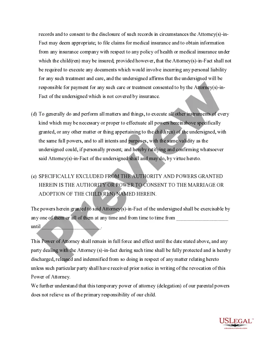 Preview General Power of Attorney for Care and Custody of Child or Children