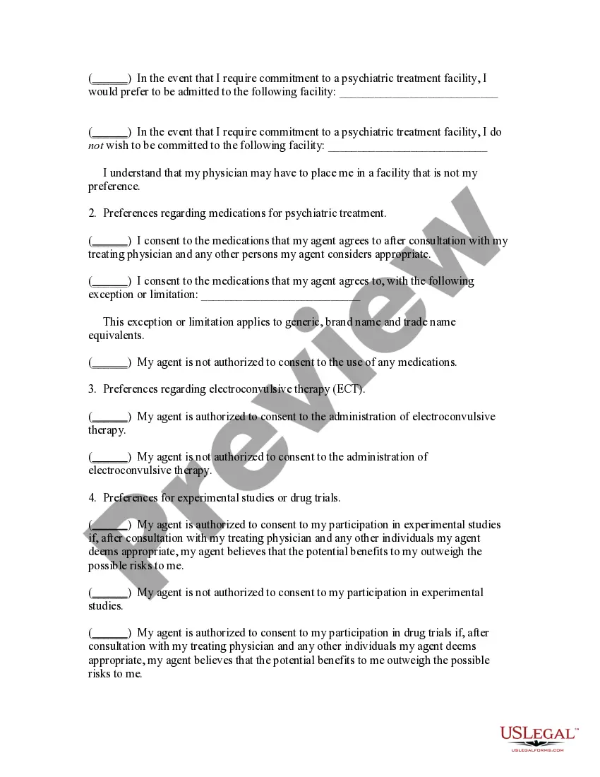 Preview Mental Health Care Power of Attorney