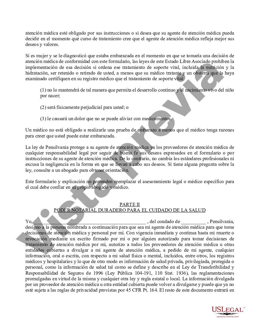 Preview Testamento en vida reglamentario - Instrucciones anticipadas para la atención médica - Formulario reglamentario