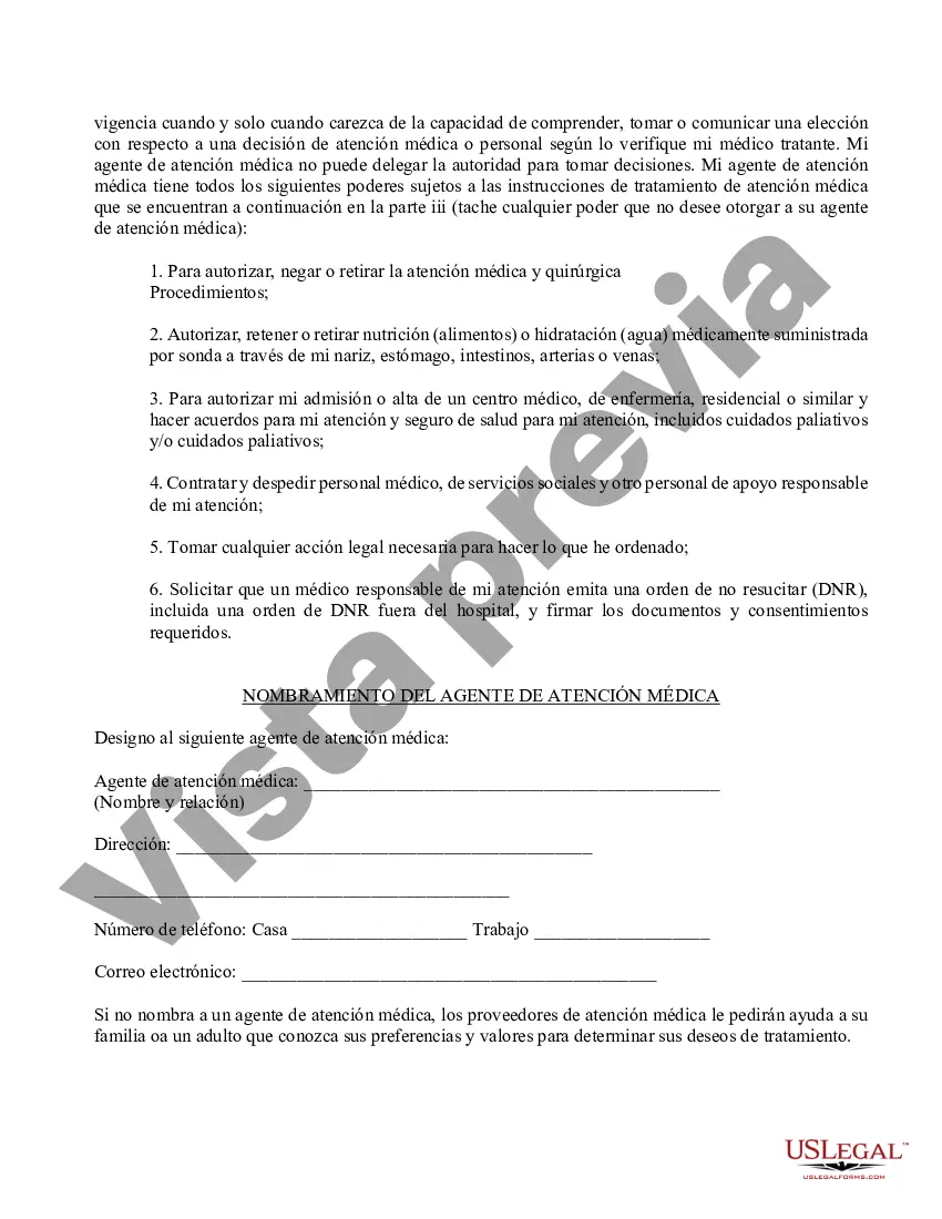 Preview Testamento en vida reglamentario - Instrucciones anticipadas para la atención médica - Formulario reglamentario