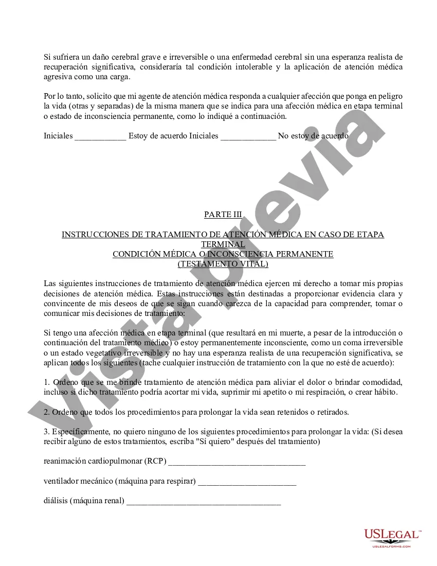 Preview Testamento en vida reglamentario - Instrucciones anticipadas para la atención médica - Formulario reglamentario