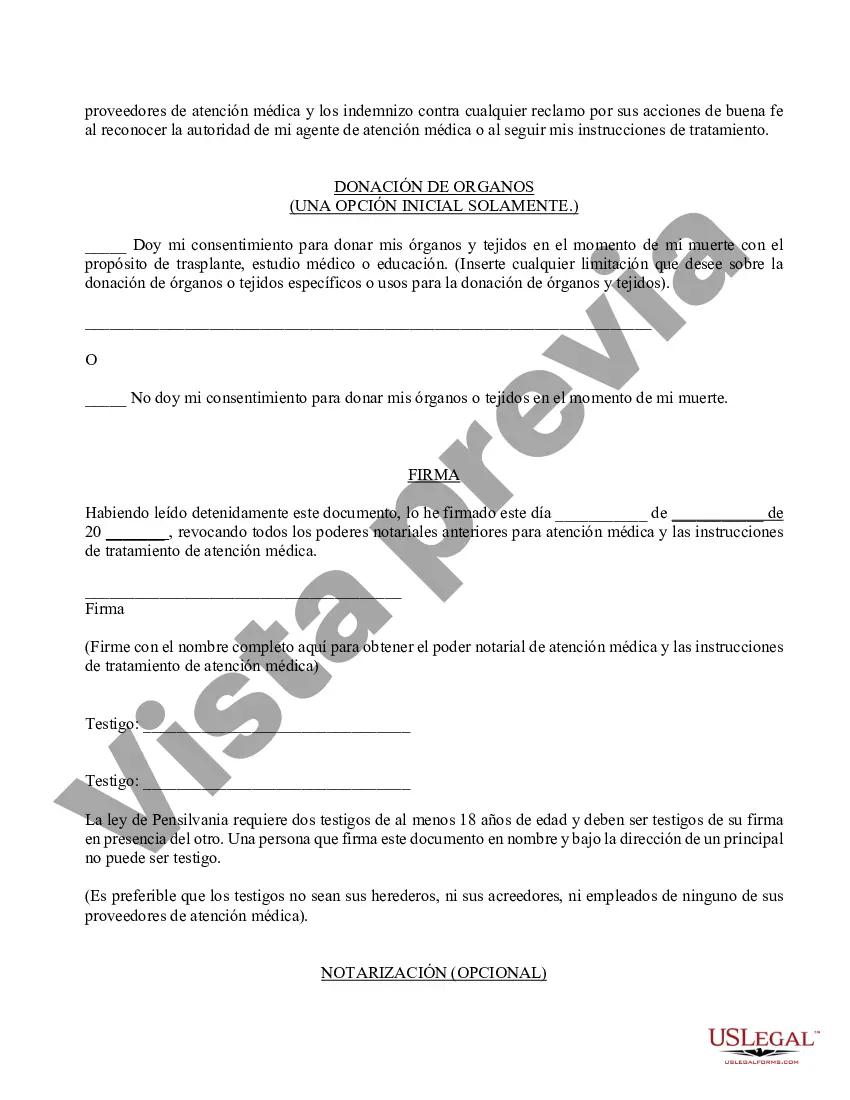Preview Testamento en vida reglamentario - Instrucciones anticipadas para la atención médica - Formulario reglamentario