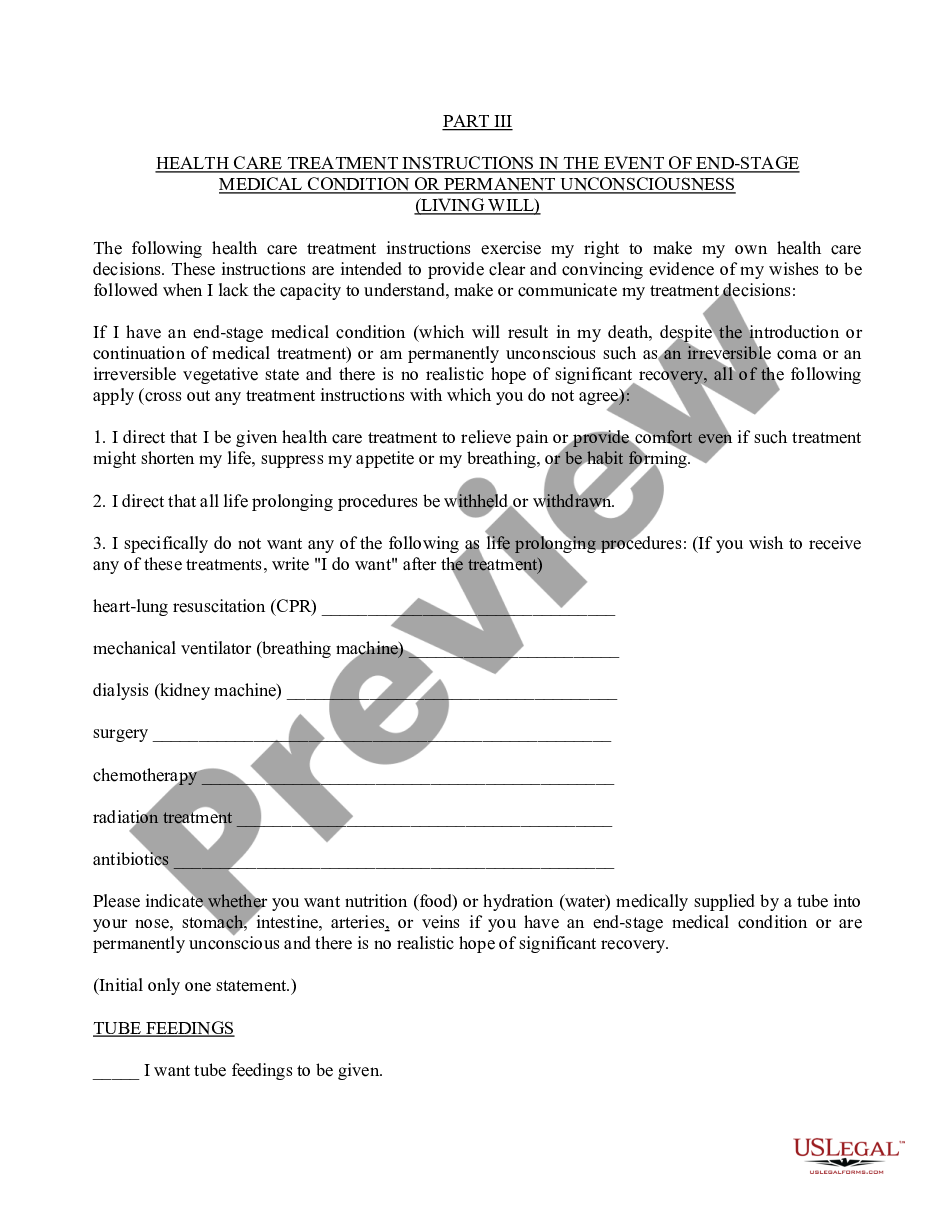 form Statutory Living Will - Advance Directive for Healthcare - Statutory form preview