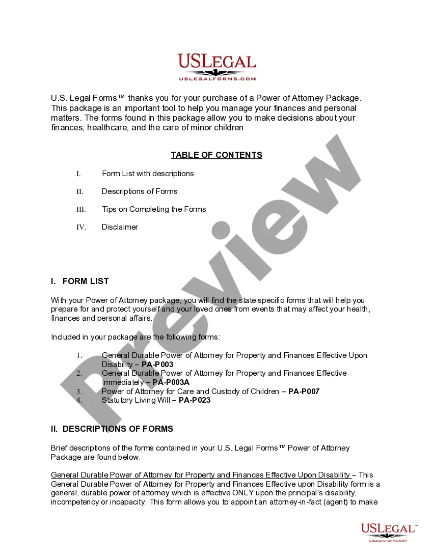 Preview Pennsylvania Power of Attorney Forms Package
