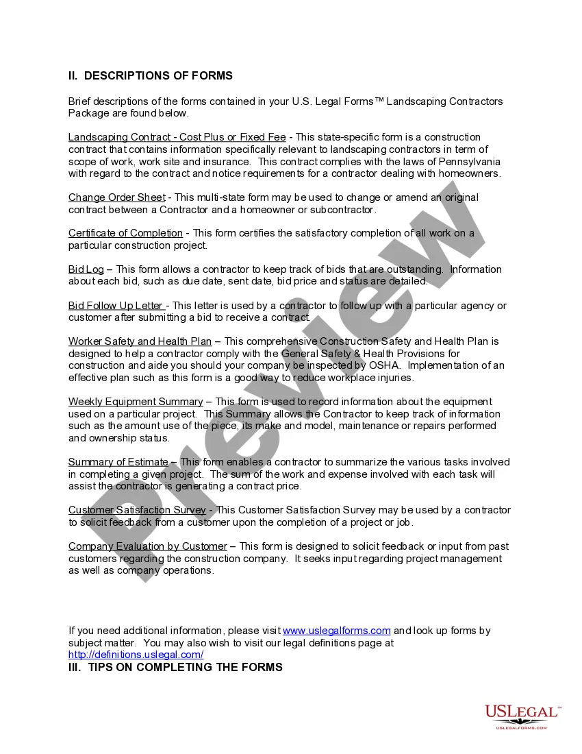 Preview Pennsylvania Landscaping Contractor Package