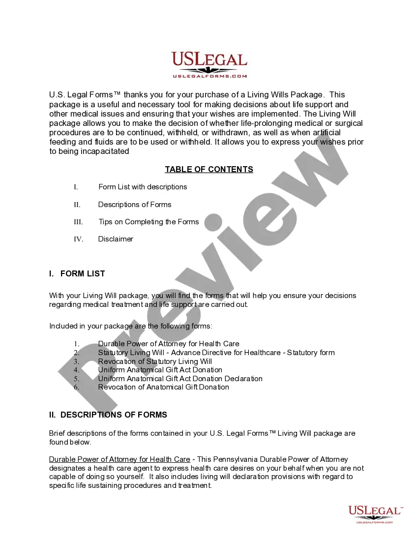 Preview Pennsylvania Living Wills and Health Care Package