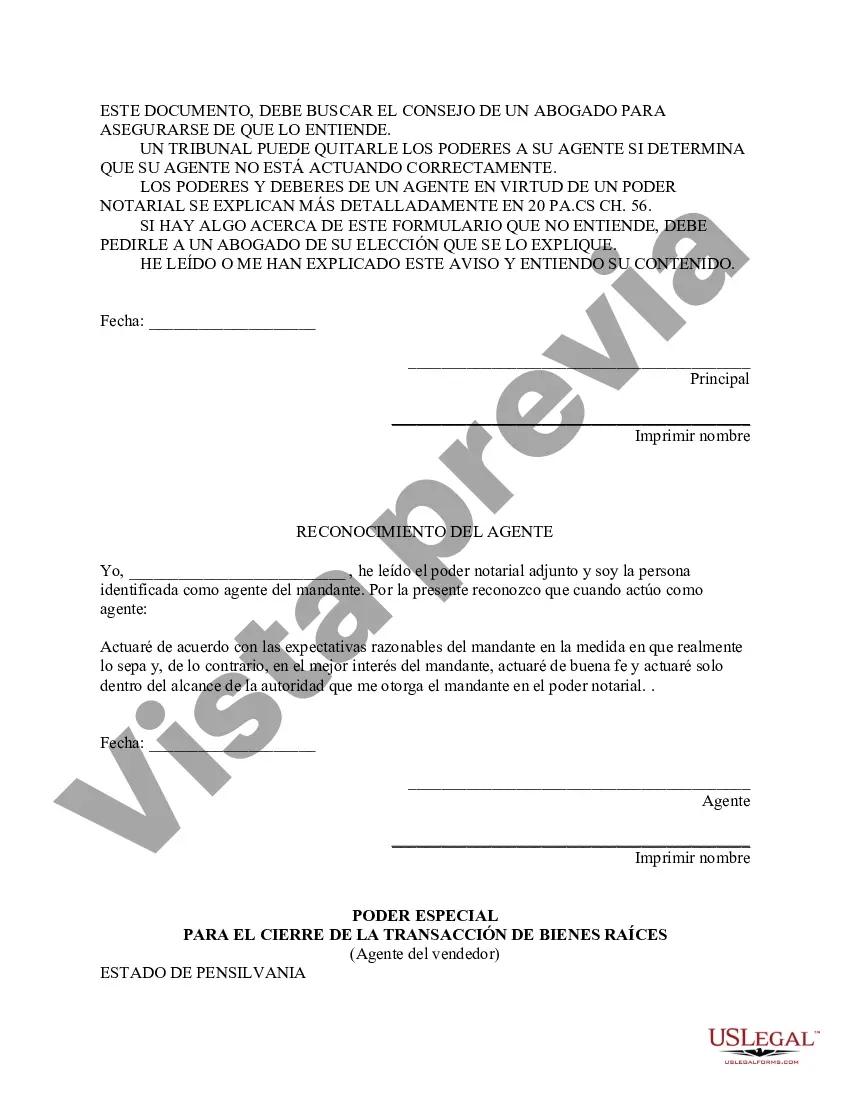 Preview Poder notarial especial o limitado para transacciones de venta de bienes raíces por parte del vendedor