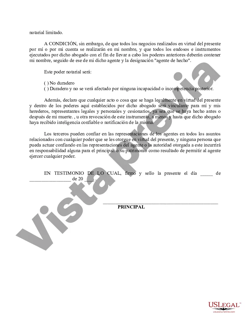 Preview Poder notarial limitado en el que se especifican poderes con ejemplos de poderes incluidos