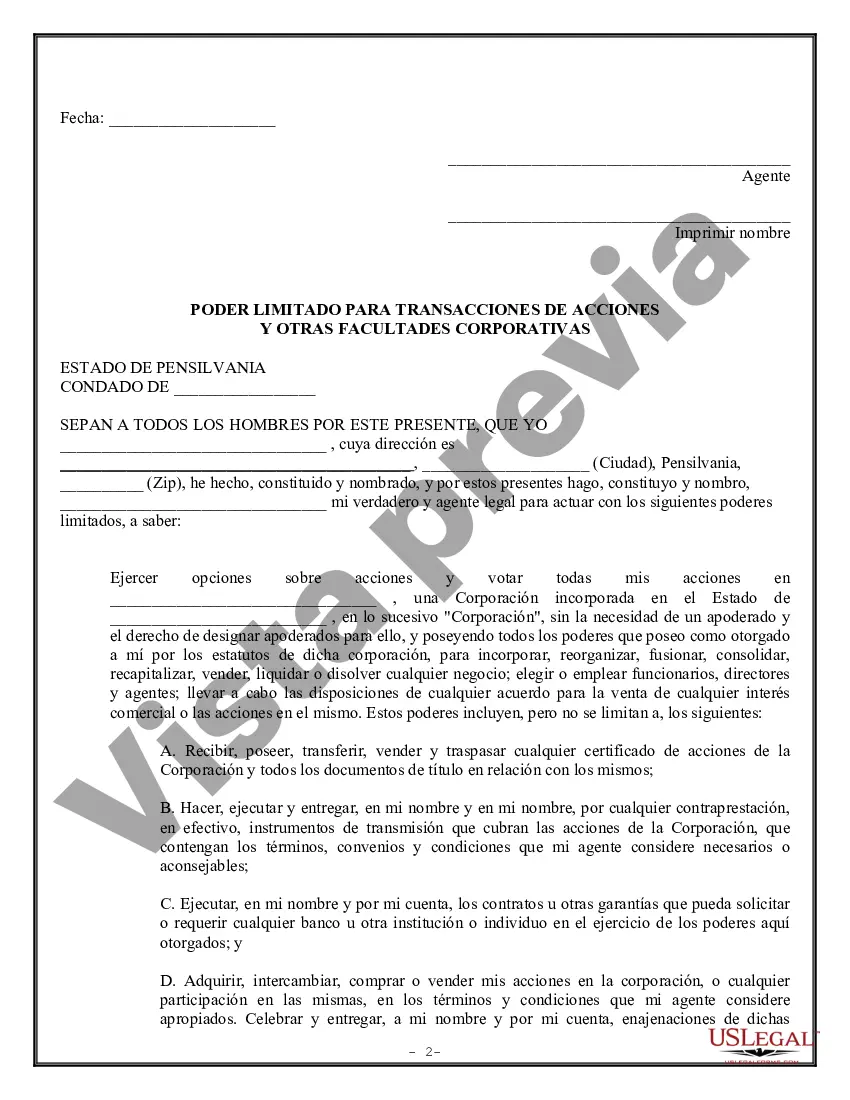 Preview Poder Notarial Limitado para Transacciones de Acciones y Poderes Corporativos