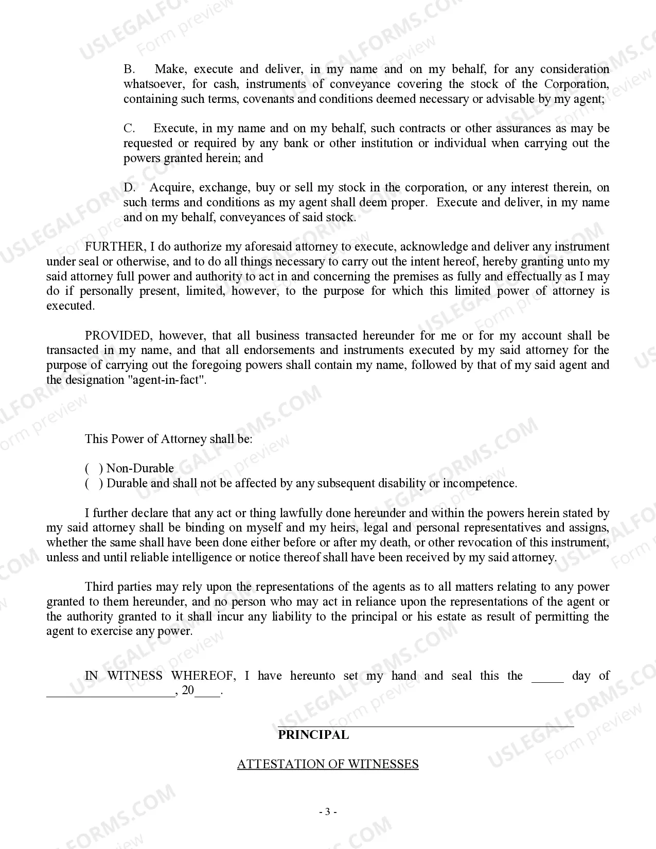 Preview Limited Power of Attorney for Stock Transactions and Corporate Powers