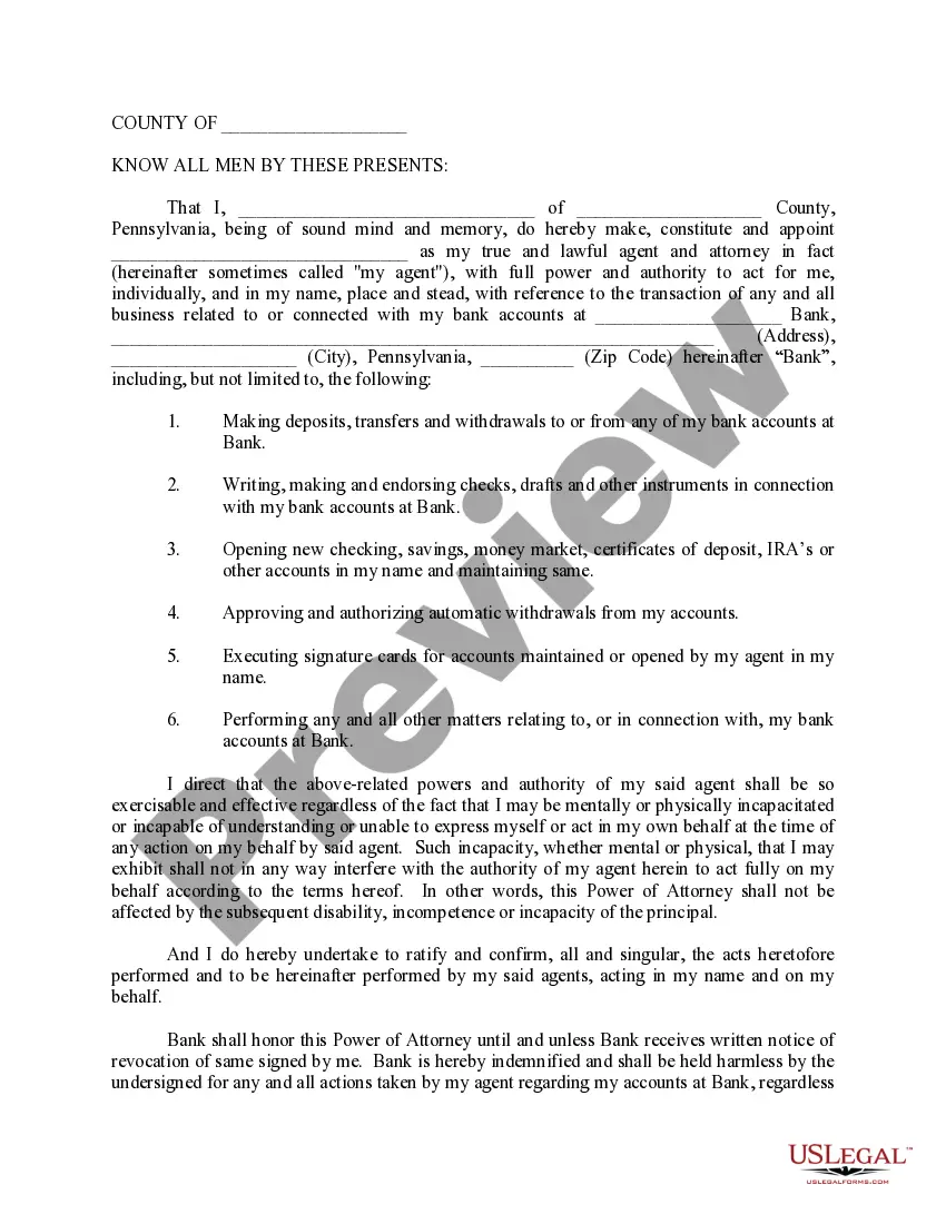 Preview Special Durable Power of Attorney for Bank Account Matters