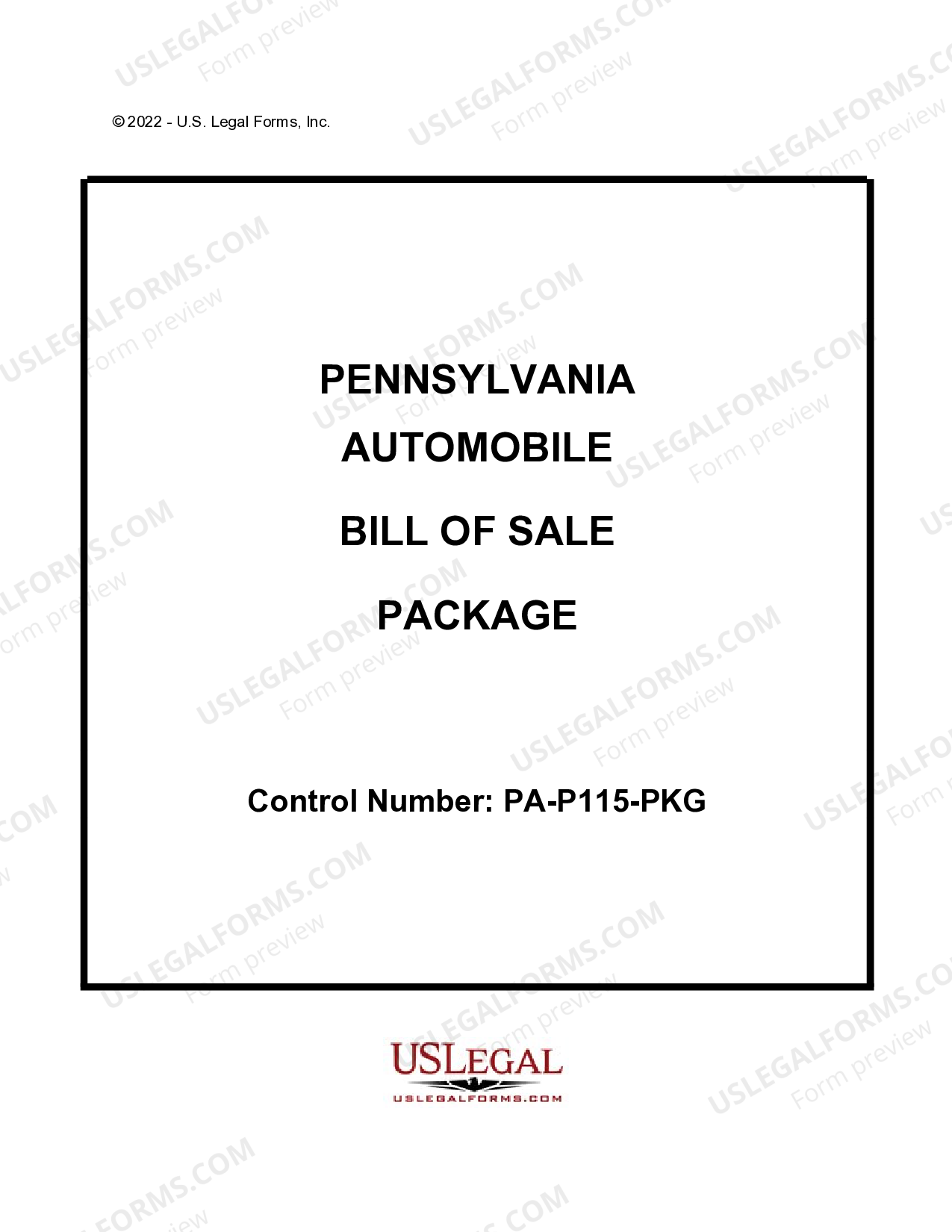 Allegheny Pennsylvania Automobile Bill of Sale Package Automobile