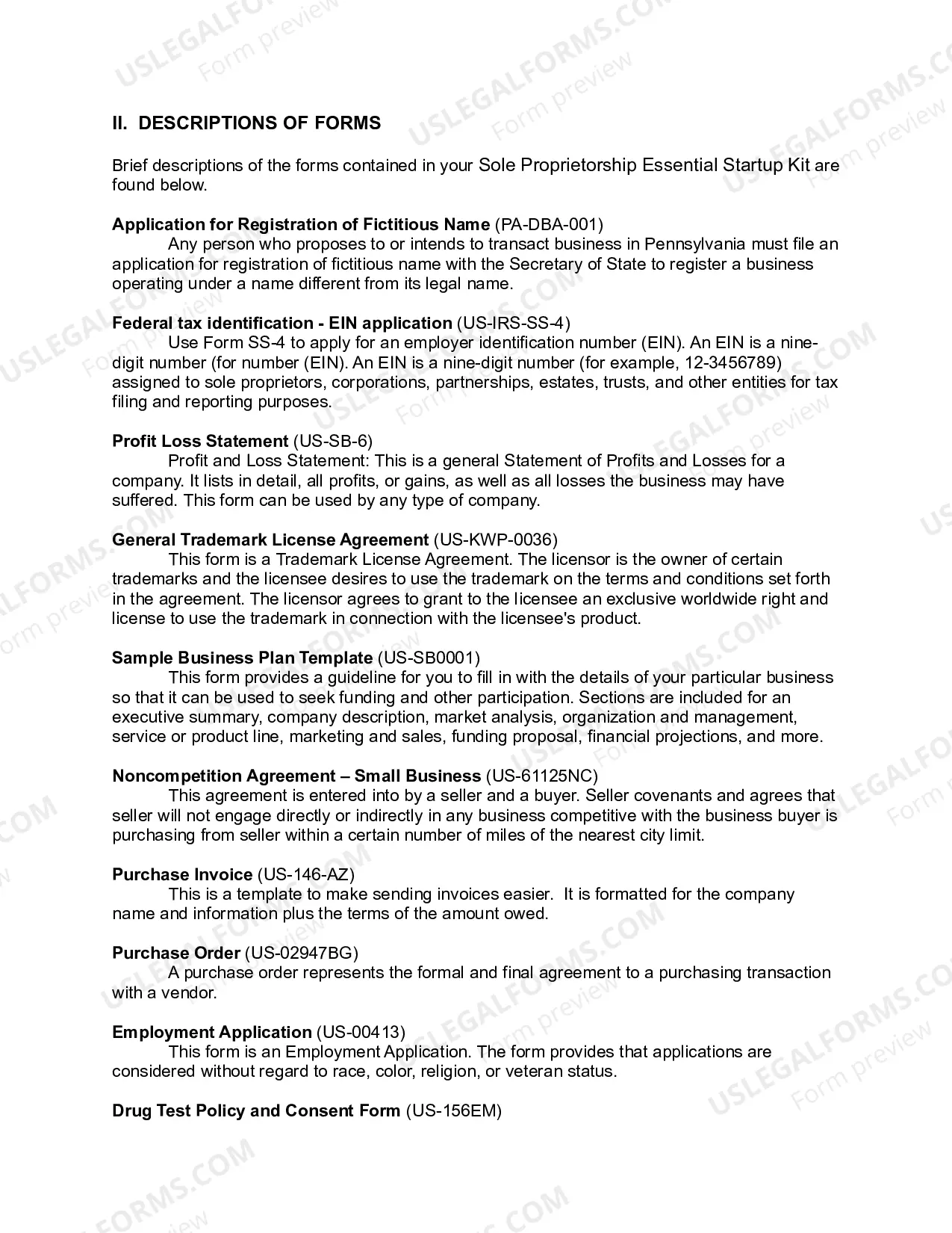 Preview Pennsylvania Sole Proprietorship Essential Startup Kit