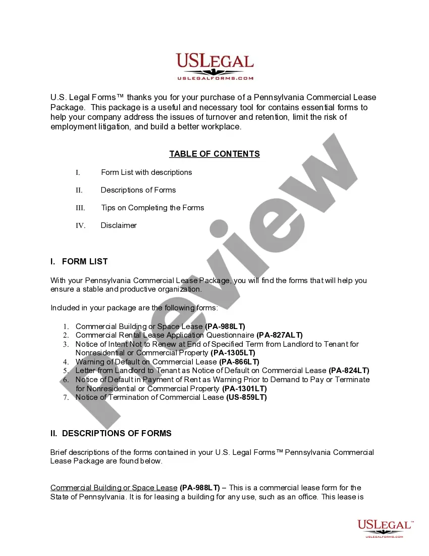 Preview Pennsylvania Commercial Lease Package