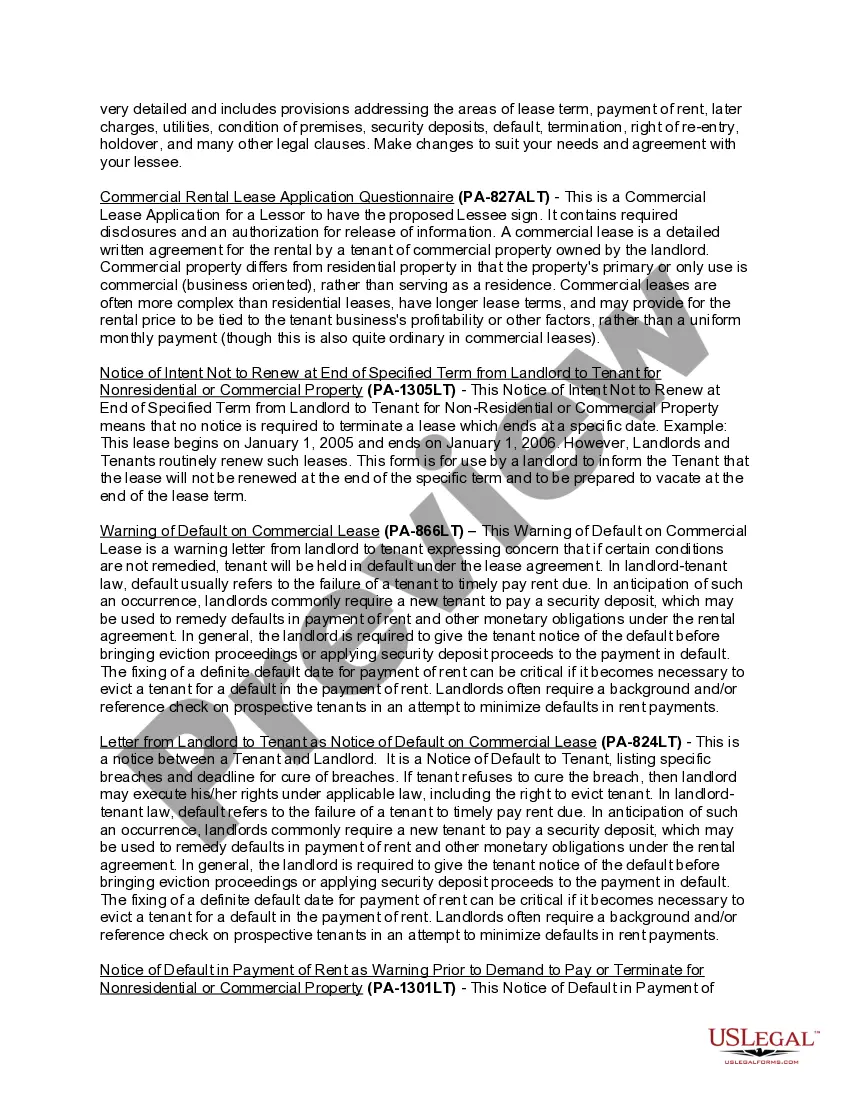 Preview Pennsylvania Commercial Lease Package