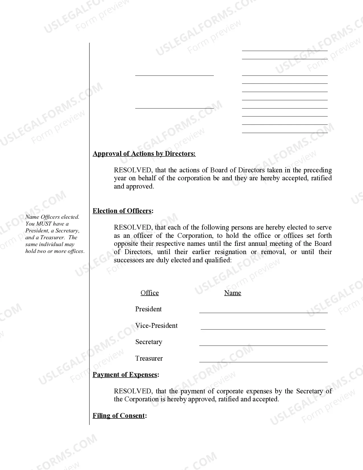 Preview Annual Minutes for a Pennsylvania Professional Corporation